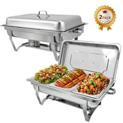 Chafing Dish Buffet Set 2 Pack, PRIJESSE 9QT Stainless Steel Chafing Dishes 3* 1/3 size food pans for Buffet, Chafers and Buffet Warmers Sets for Parties, Events, Wedding, Camping, Dinner